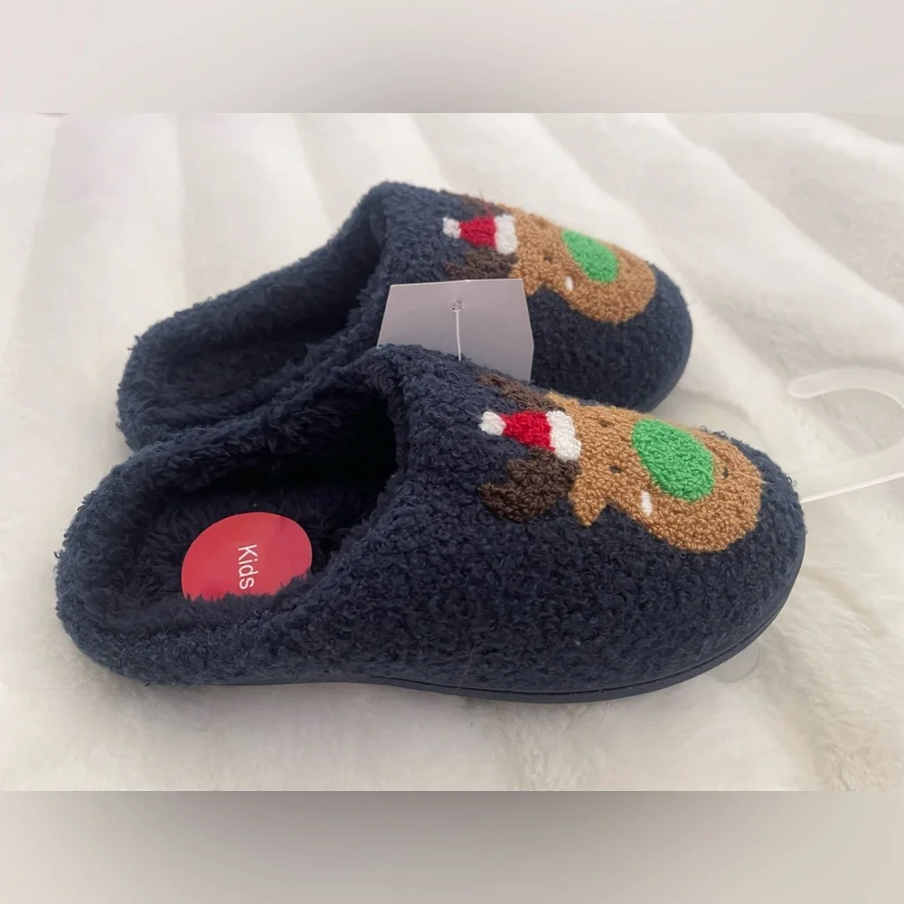 FAMILY PAJAMAS Big Kid's Reindeer Closed-Toe Slippers Size 2-3 Navy
